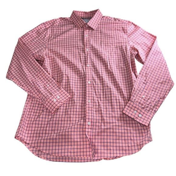 Old Navy The Signature Shirt Sz XL Slim Fit Built-In-Flex Peach Check Casual - Picture 5 of 7